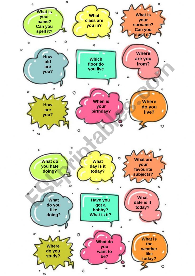 Speaking cards elementary worksheet
