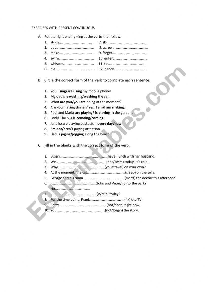 Exercises with Present Continuous