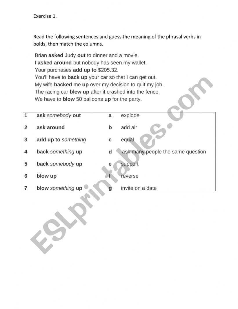 phrasal verbs 2 exercises worksheet