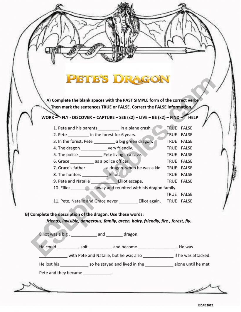 Petes Dragon Movie worksheet worksheet