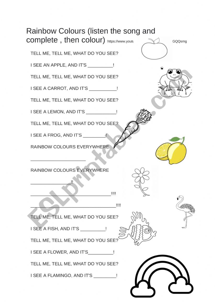 Rainbow colours worksheet