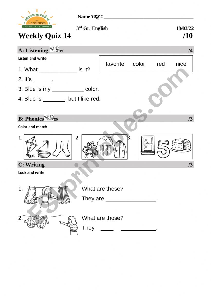 Colors and Clothes Quiz ESL worksheet by capsm