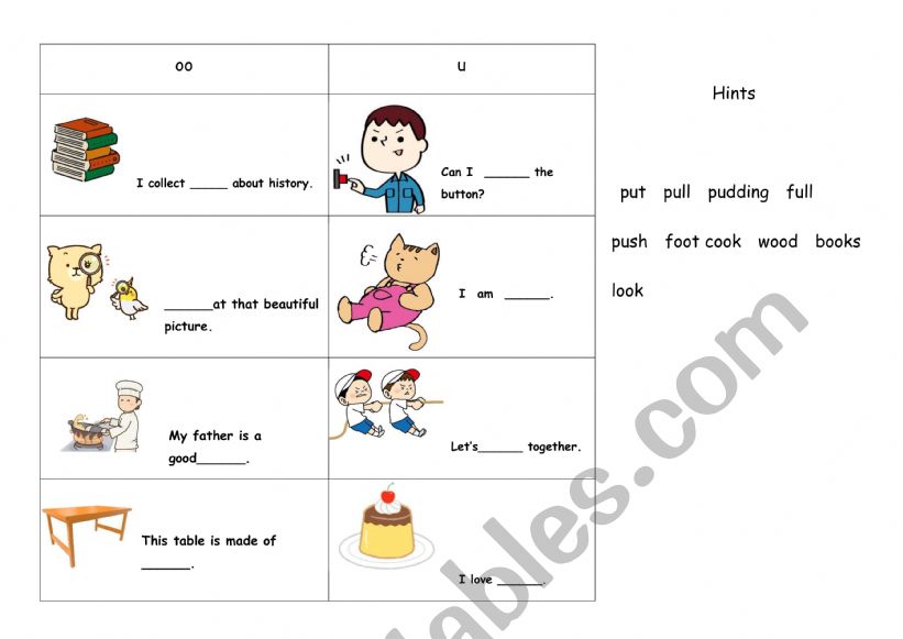 phonics ( oo, u) worksheet