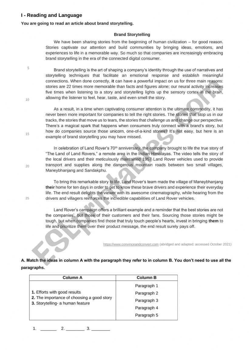 Advertising test worksheet