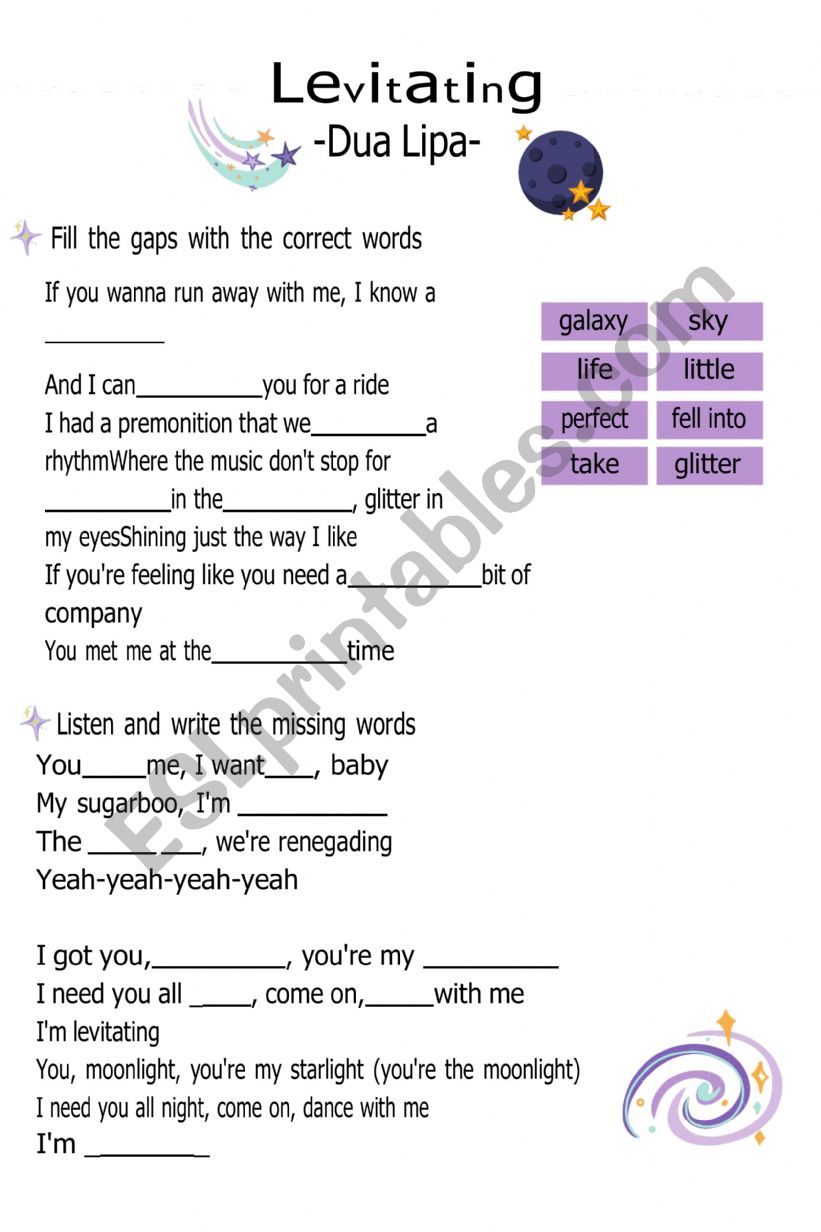 Dua Lipa - Levitating worksheet