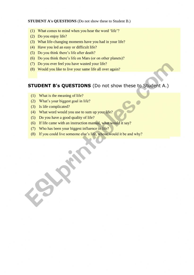 Cards worksheet
