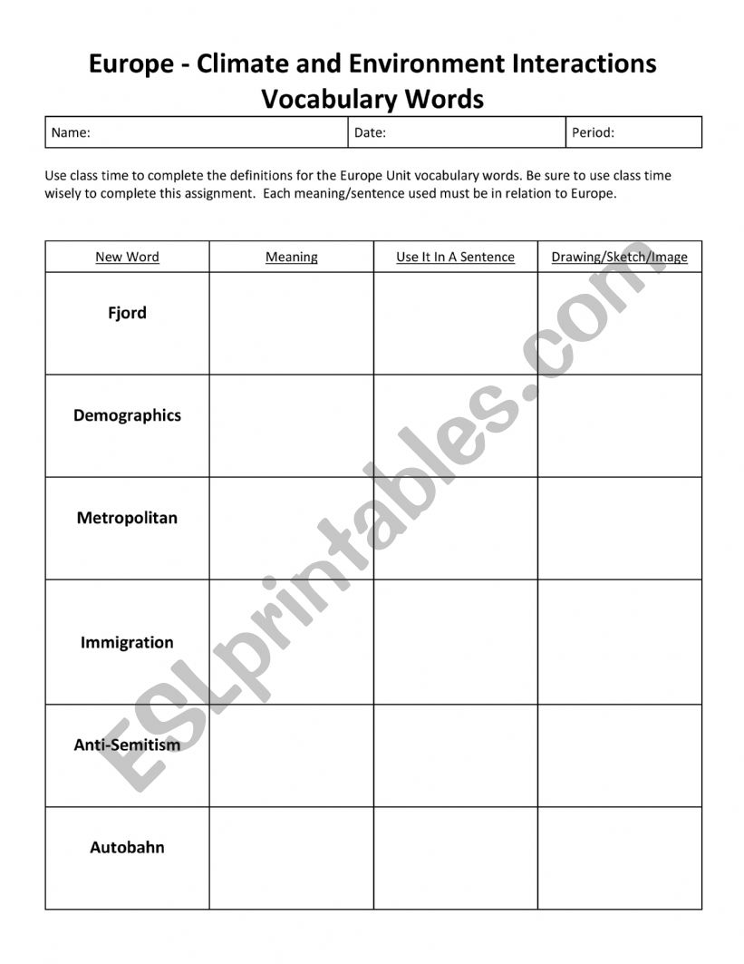 Vocabulary Practice - Europe worksheet