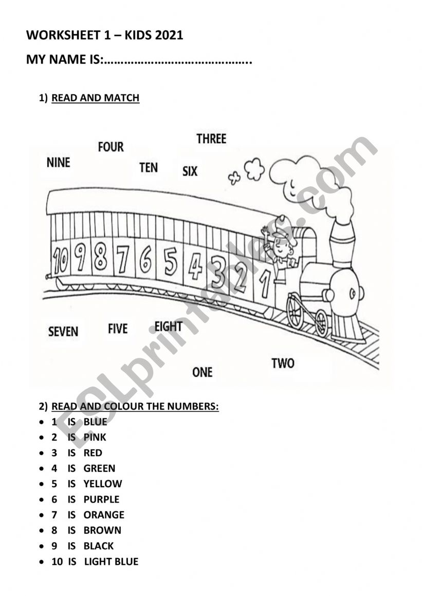 COLOURS AND NUMBERS worksheet