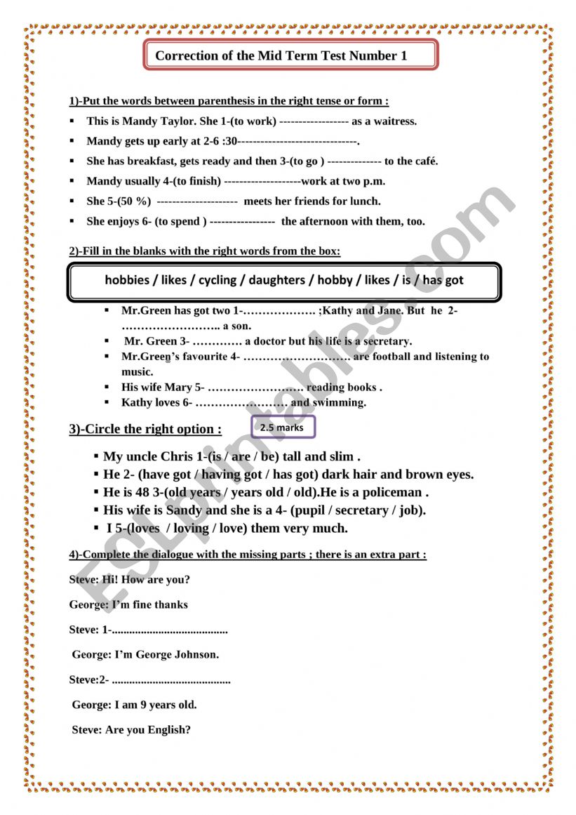 correction worksheet