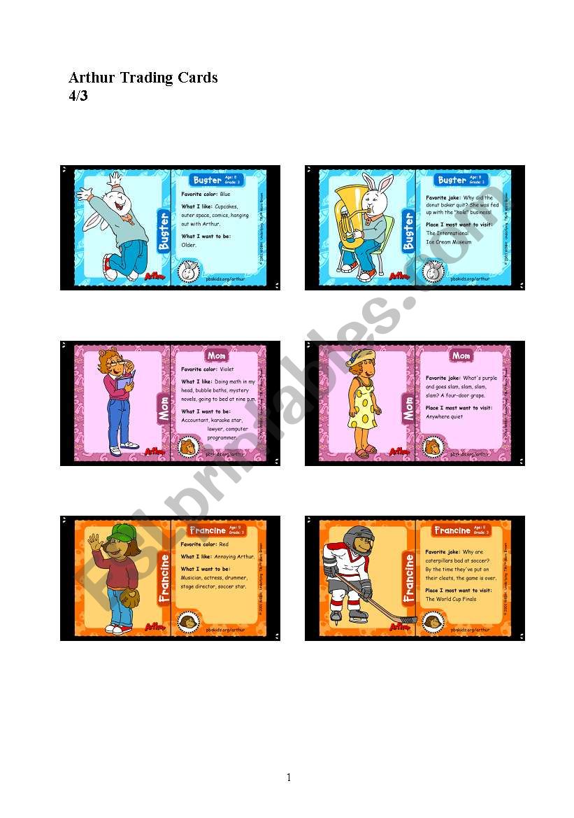 Arthur - Trading Cards 3/4 worksheet