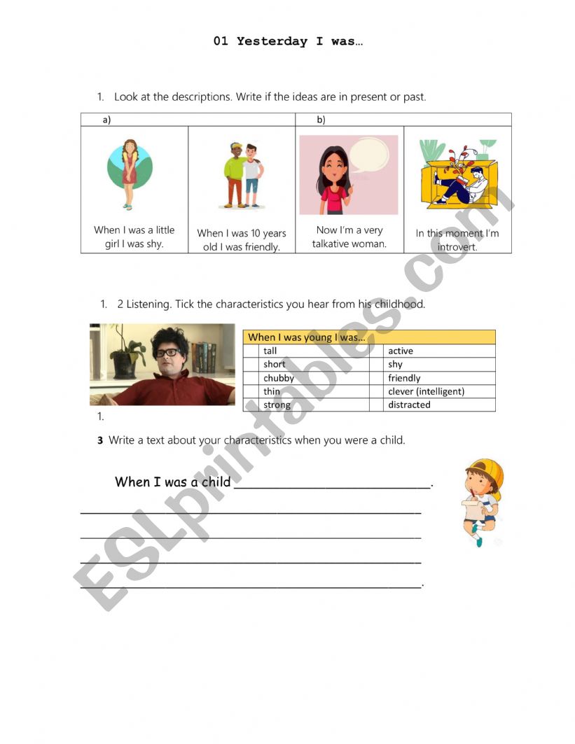 Past simple, verb to be A1. worksheet