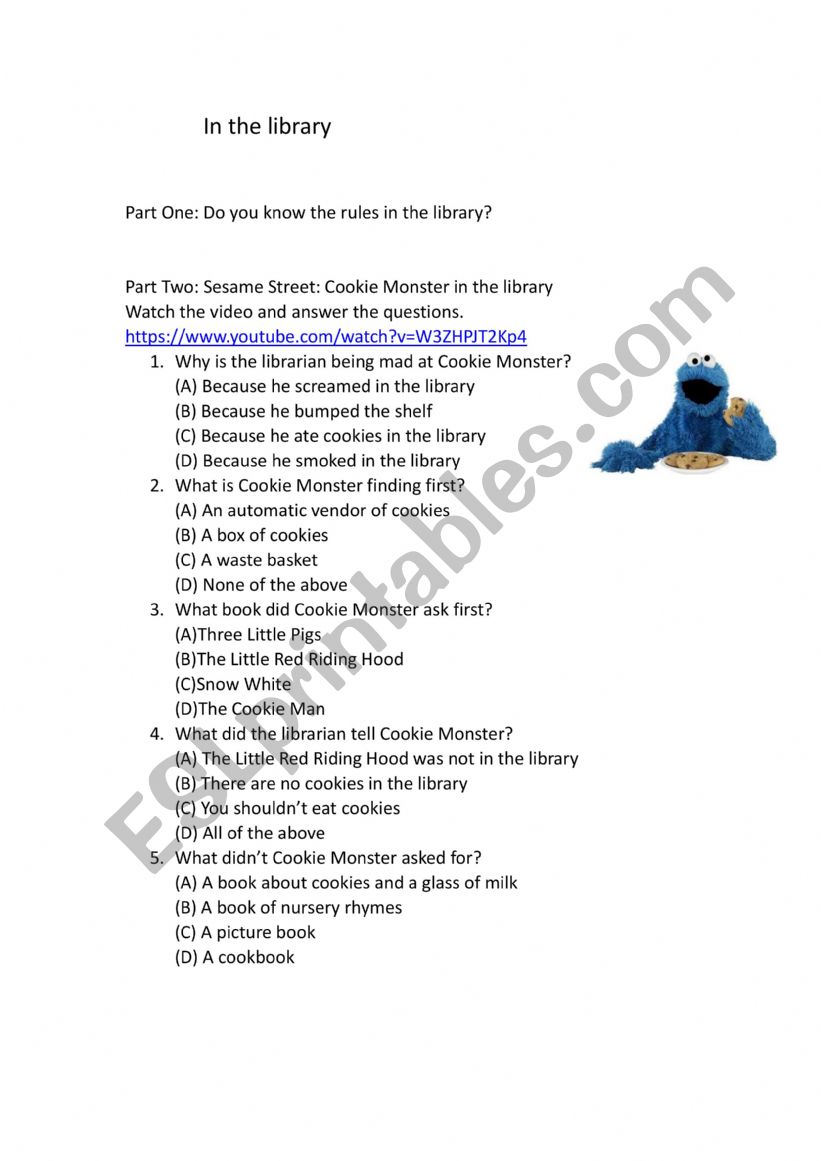 Sesame Street: In the Library worksheet