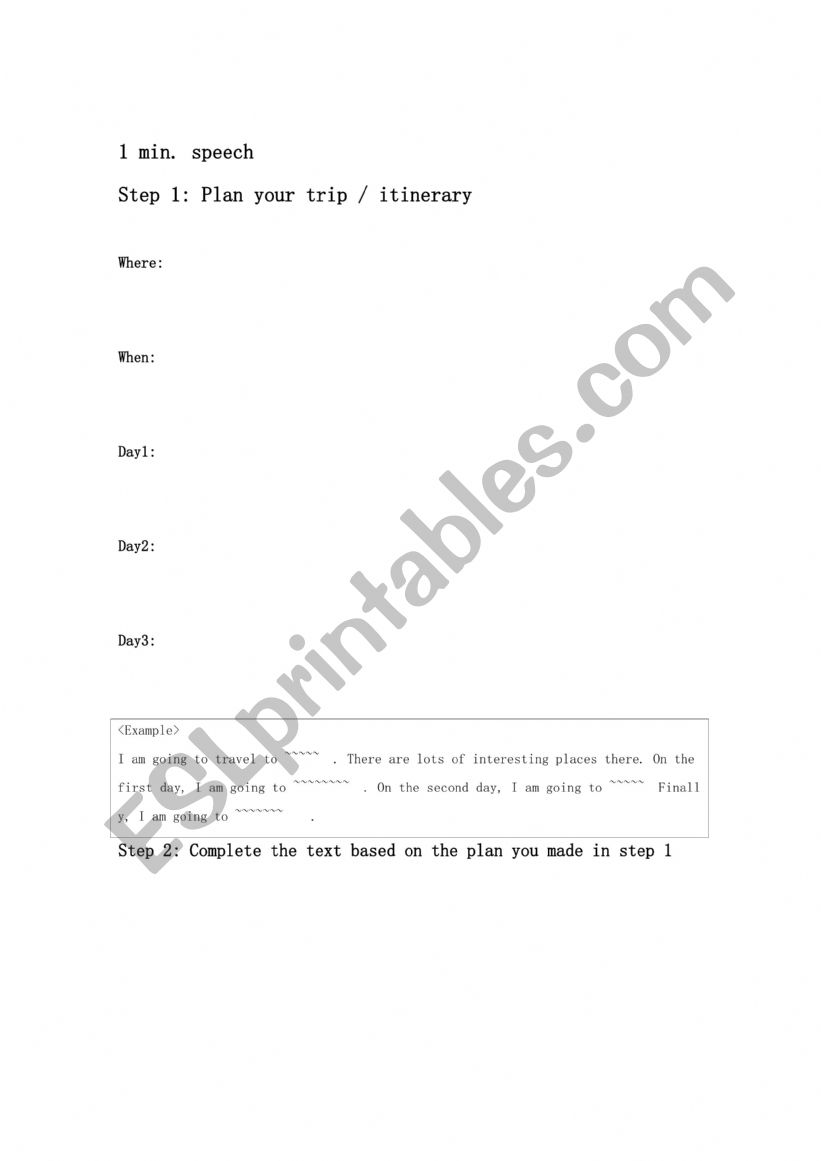 Plan for your trip  worksheet
