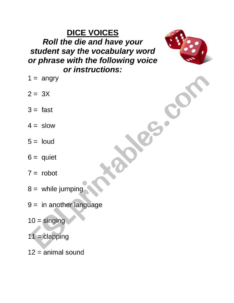 Dice Voices worksheet