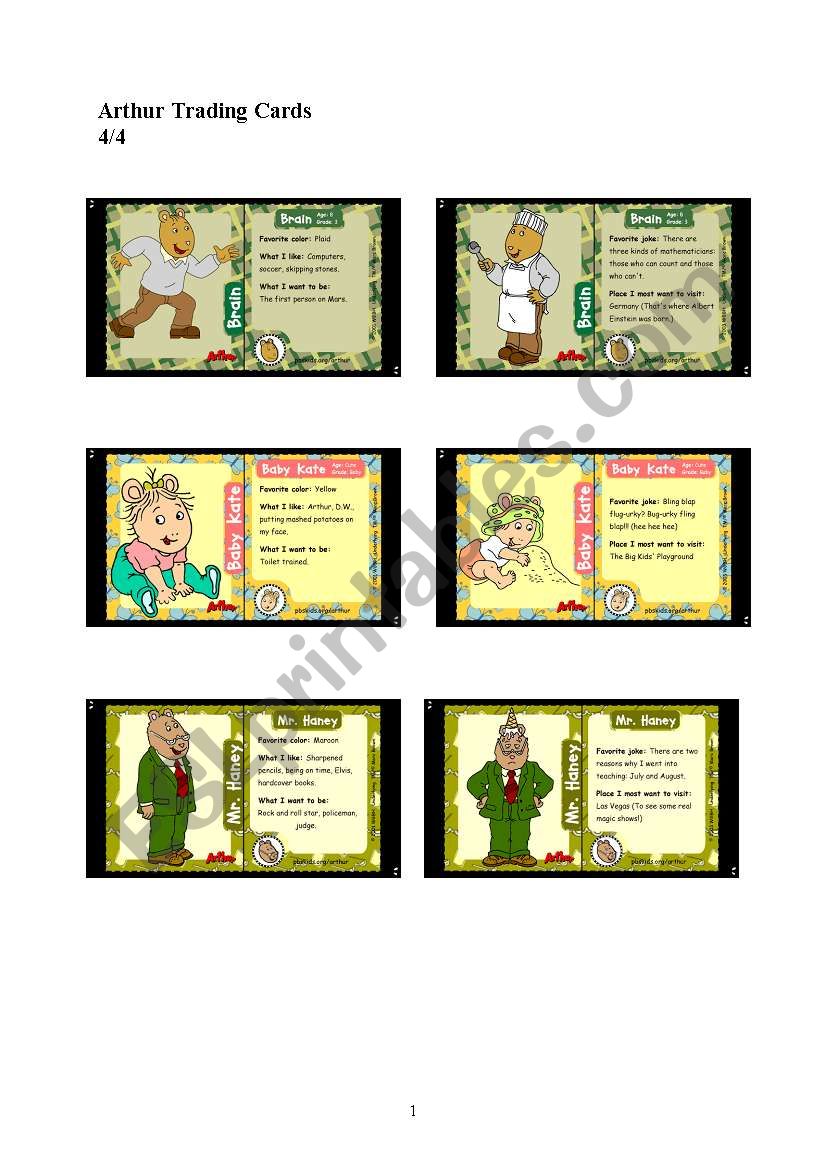 Arthur - Trading Cards 4/4 worksheet