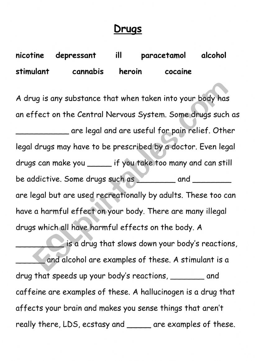 Drugs worksheet