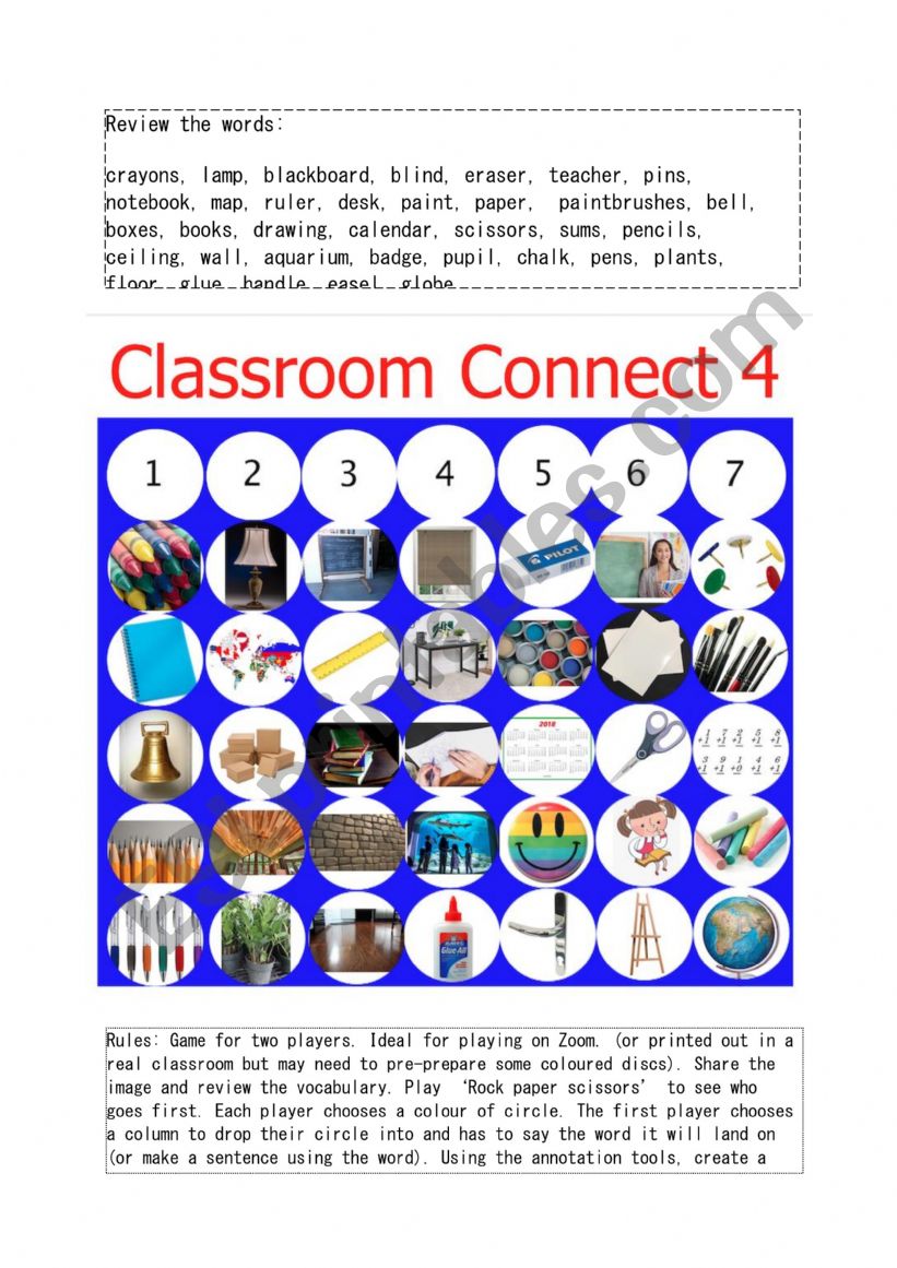 Classroom Connect 4 worksheet