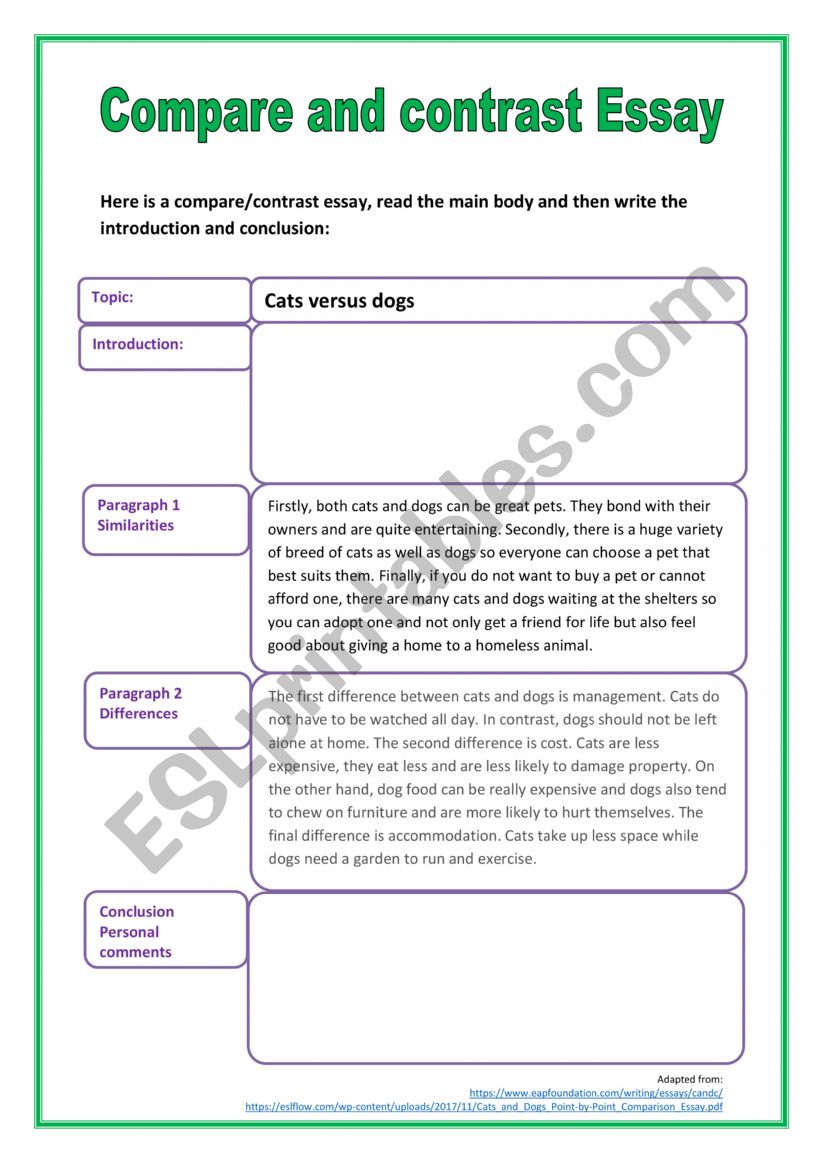Five paragraph compare and contrast essay practice