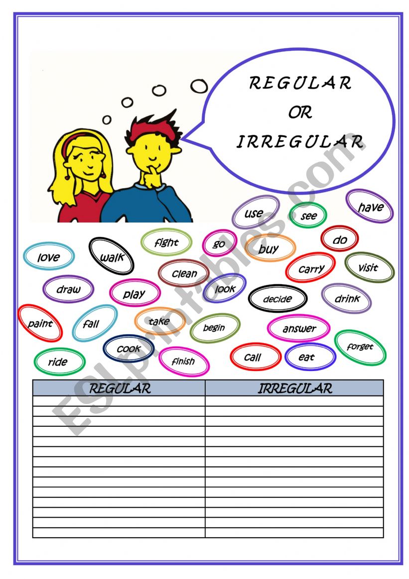 REGULAR & IRREGULAR VERBS worksheet