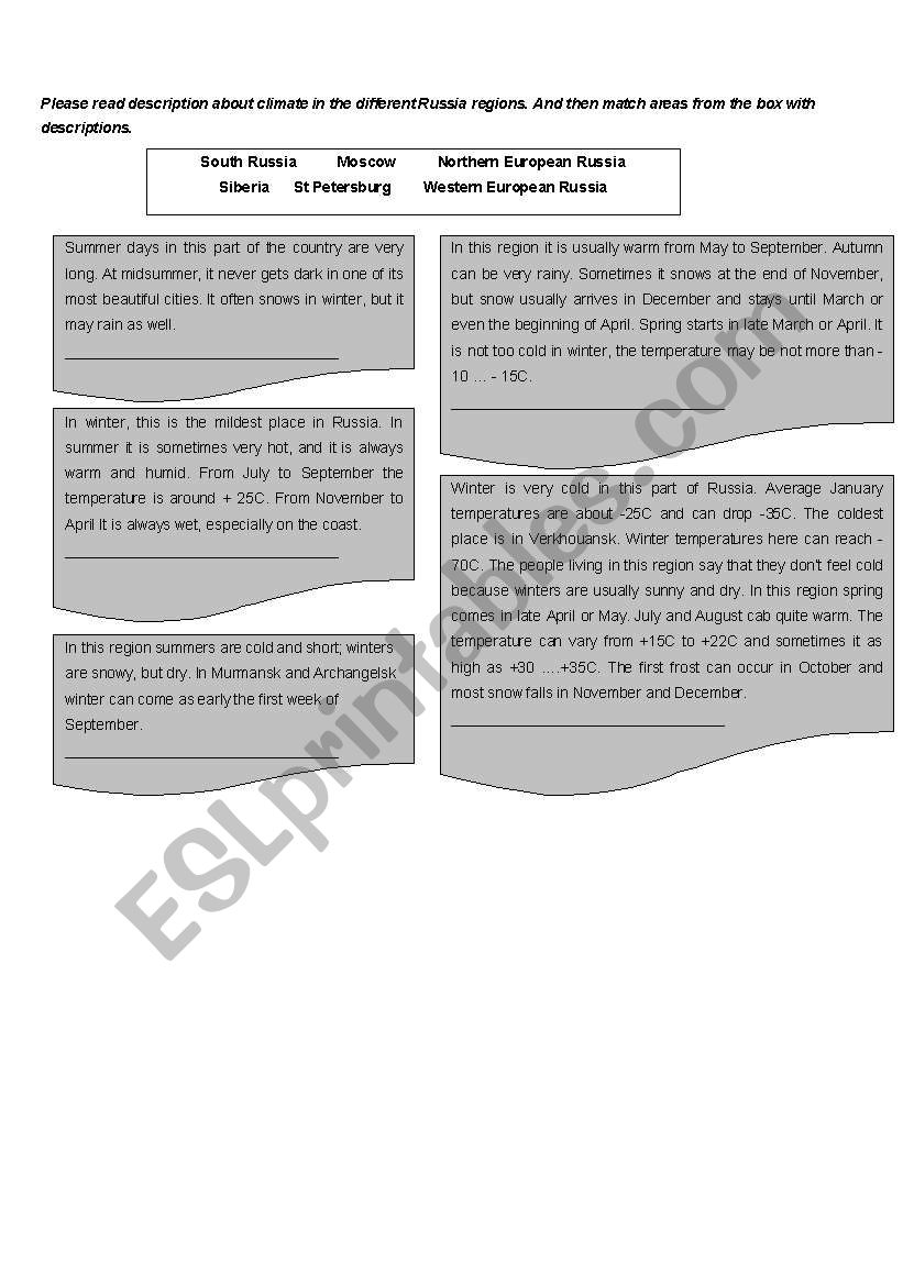 Weather in regions worksheet