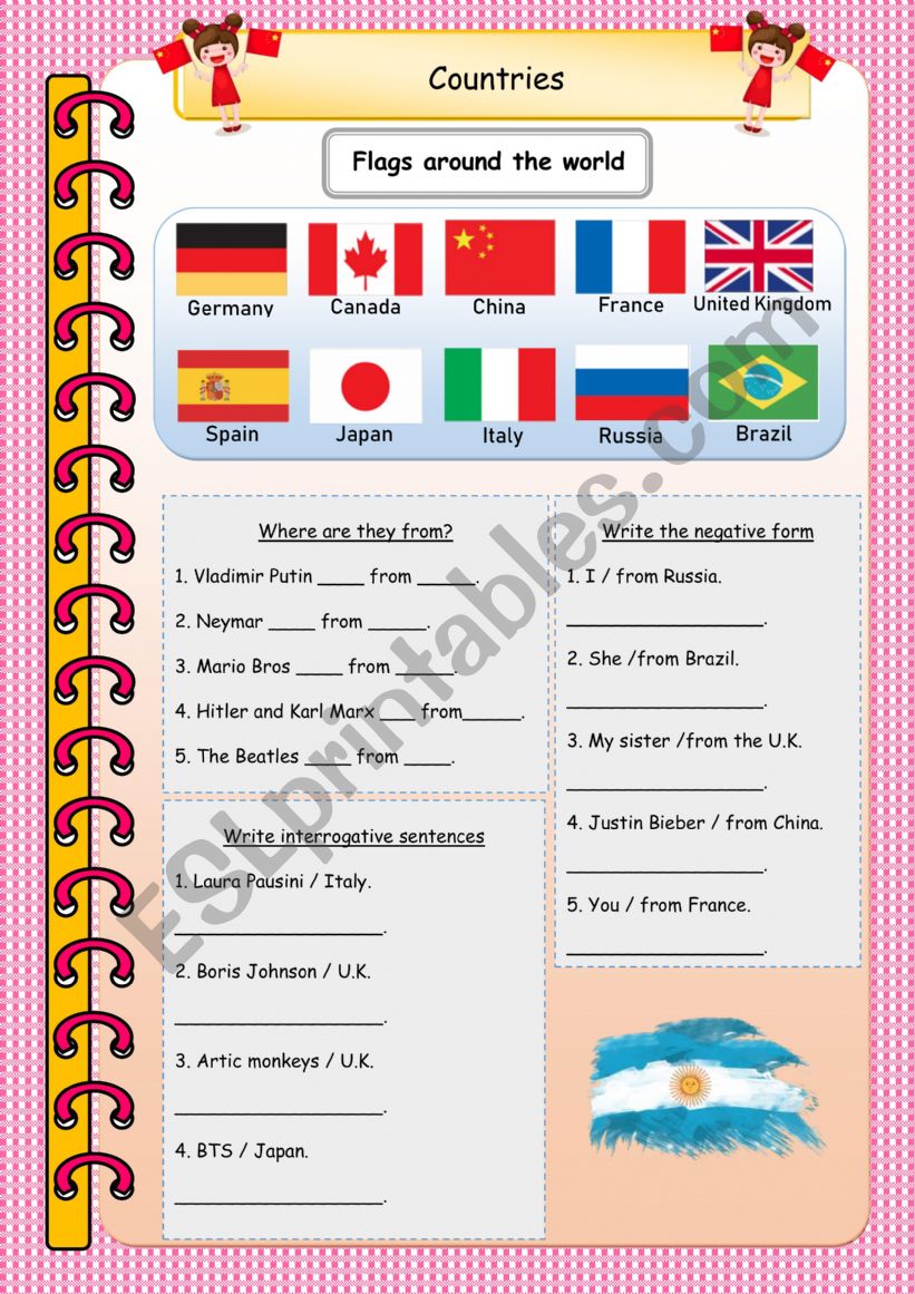 Countries worksheet