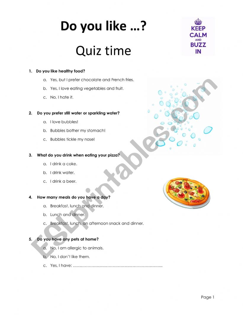 DO YOU LIKE QUIZ worksheet