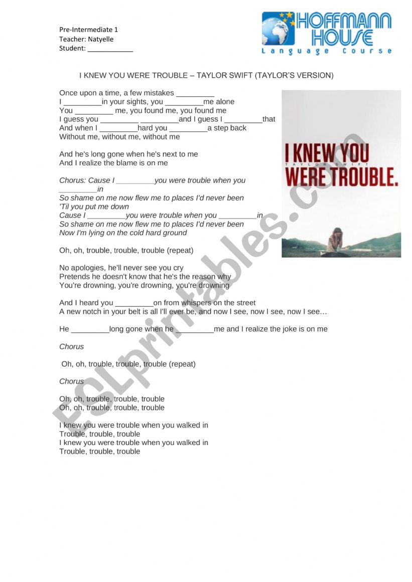 I knew we were trouble worksheet