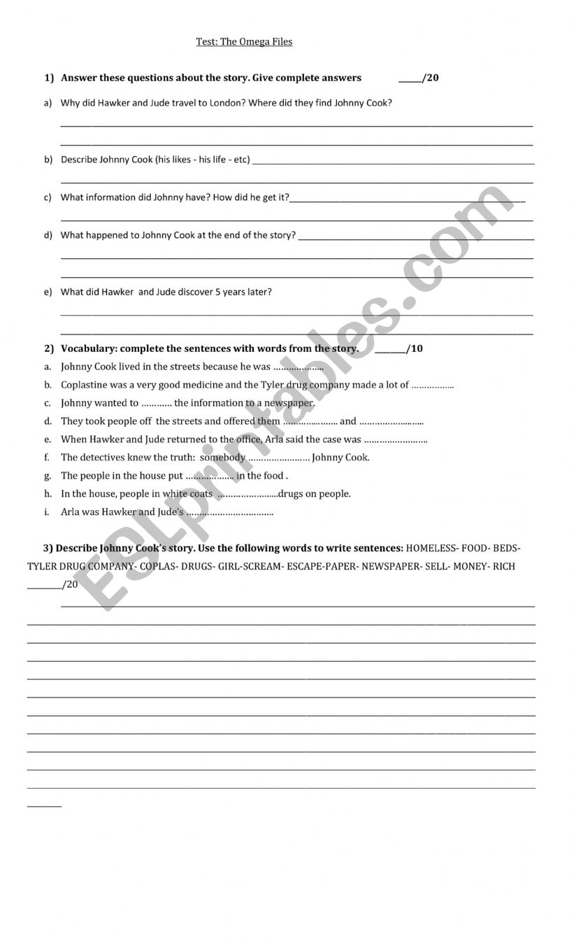 Short story. The Omega Files worksheet