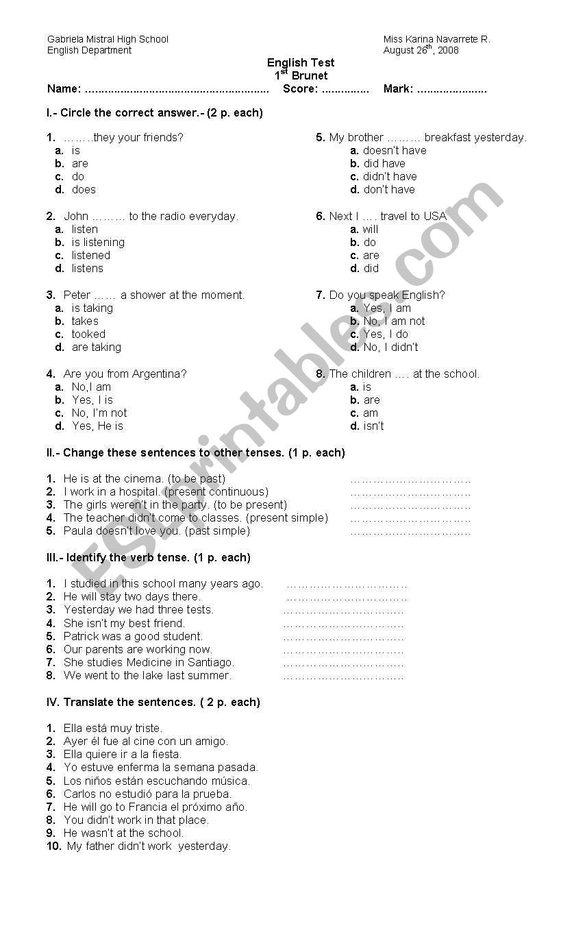 review tenses worksheet