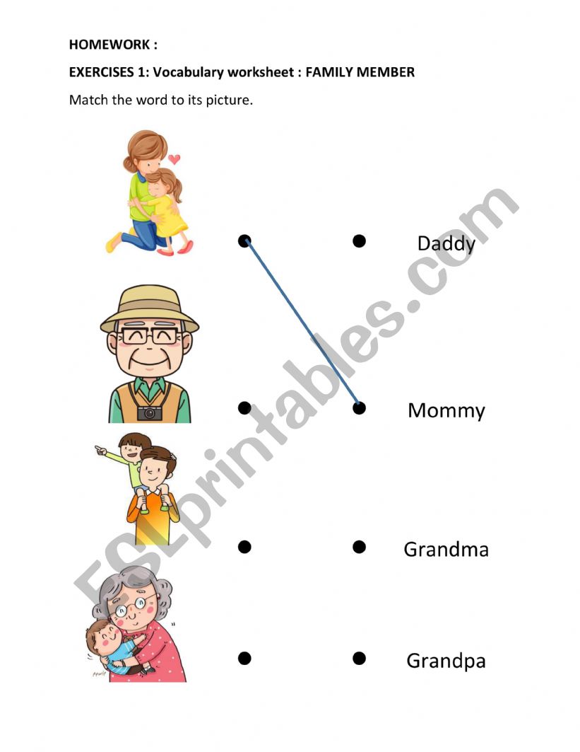 Vocabulary of family members worksheet