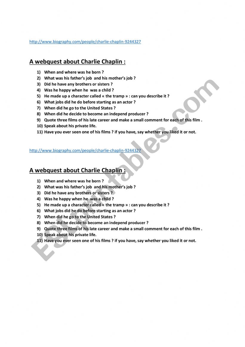 Chaplin webquest worksheet