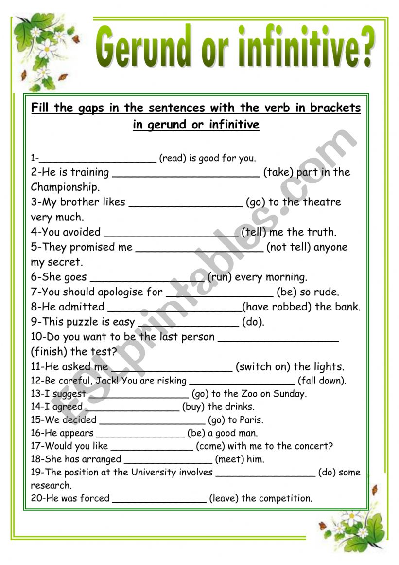 Gerund or infinitive? worksheet