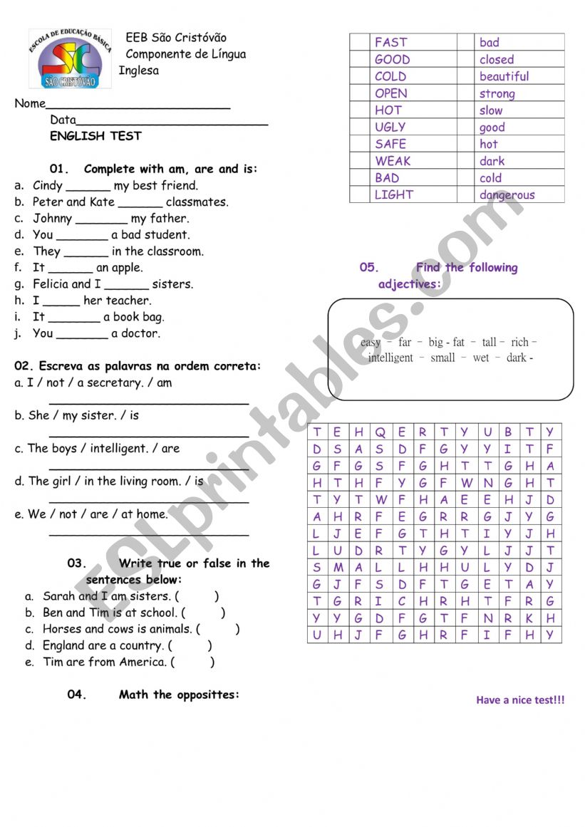 Verb to be & Adjectives worksheet