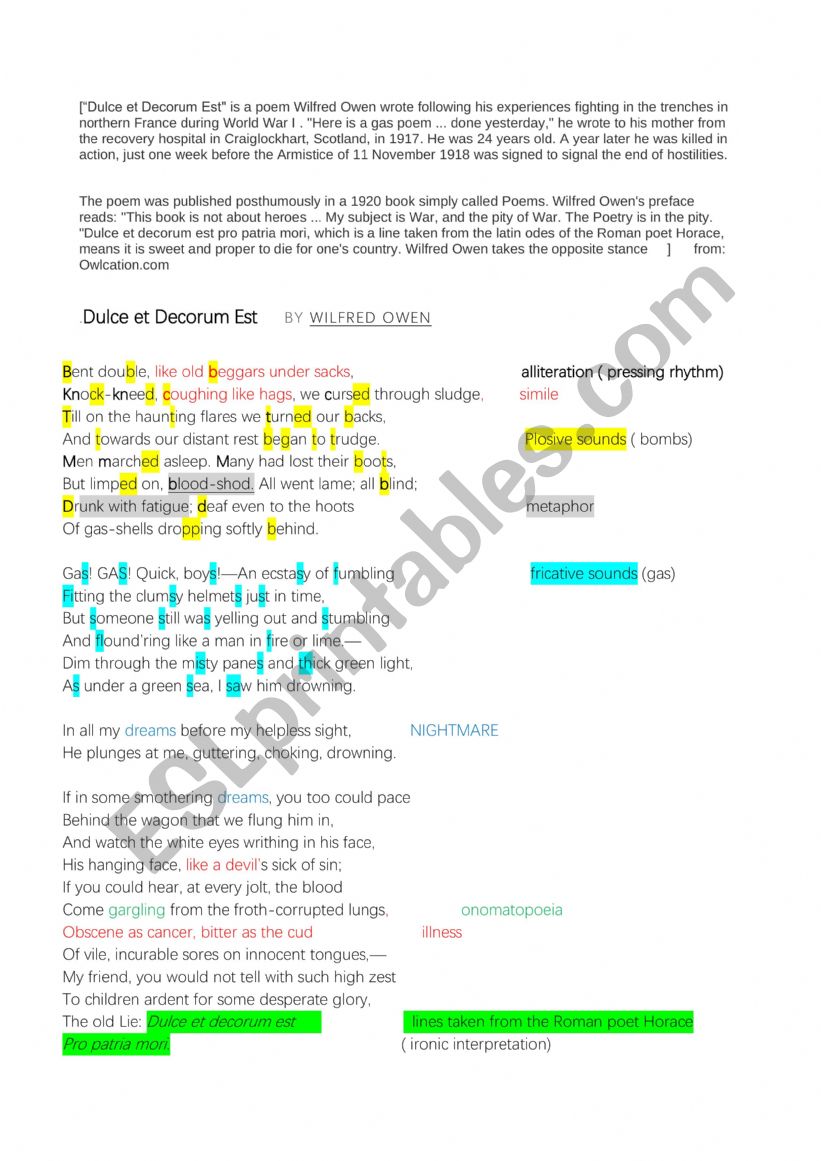 Dulce et Decorum Est:poem analysis