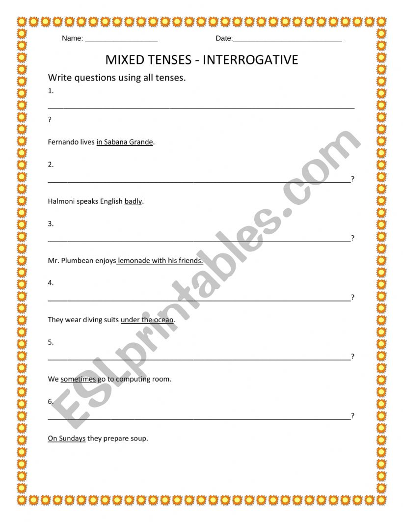 Mixed Tenses - Interrogative worksheet