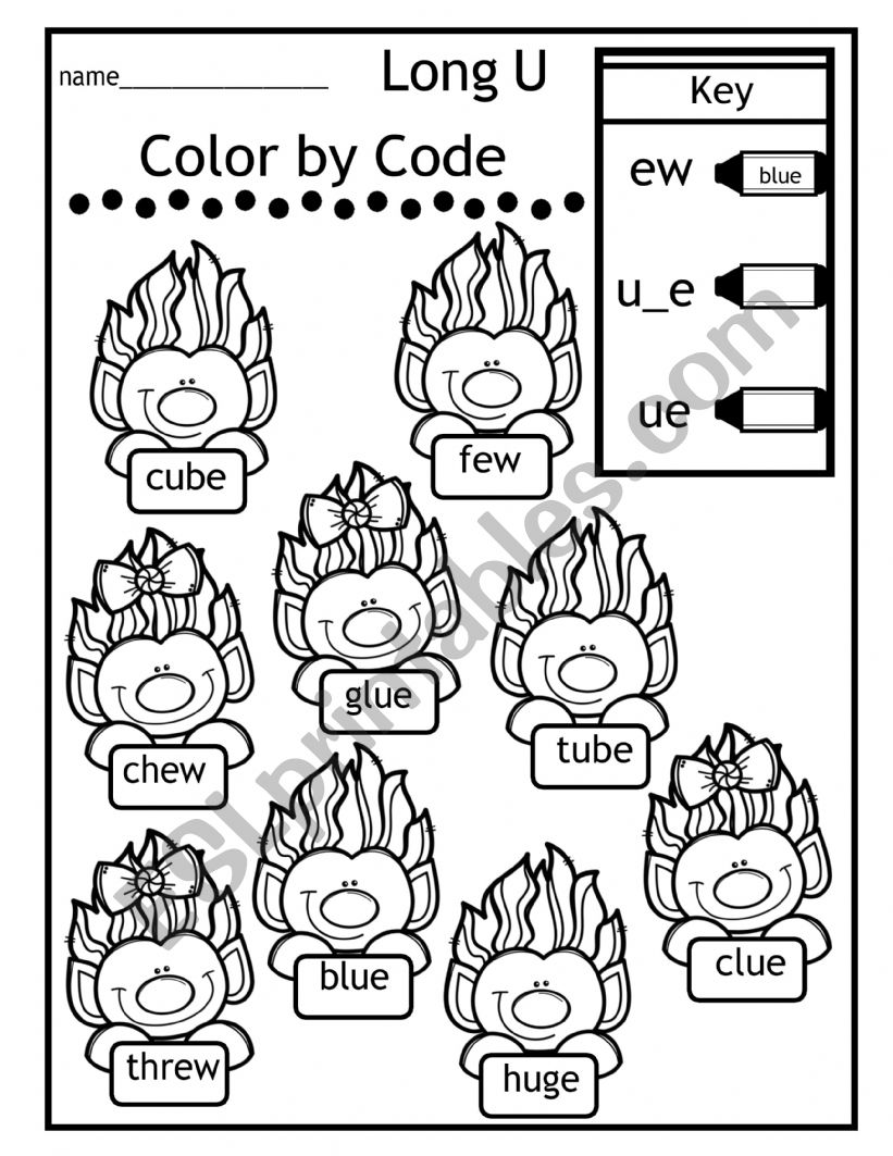 Lon U vowel sound worksheet