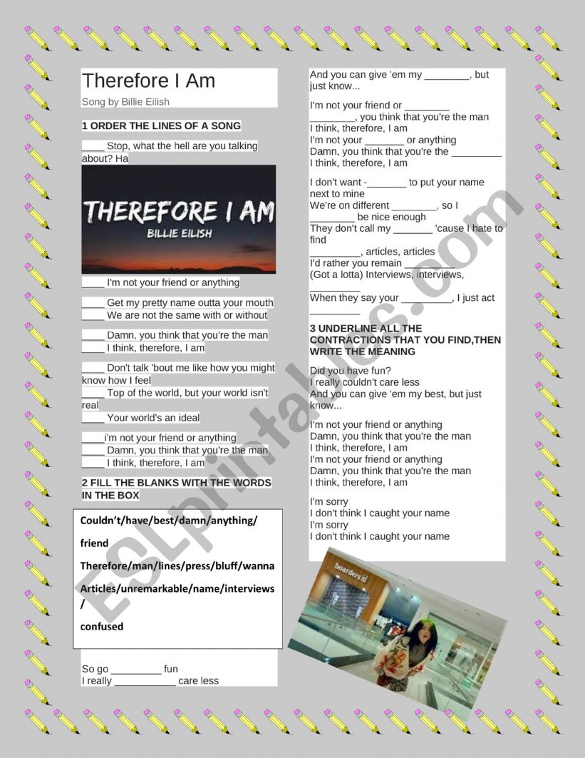 Therefore i am-Billie Ellish worksheet