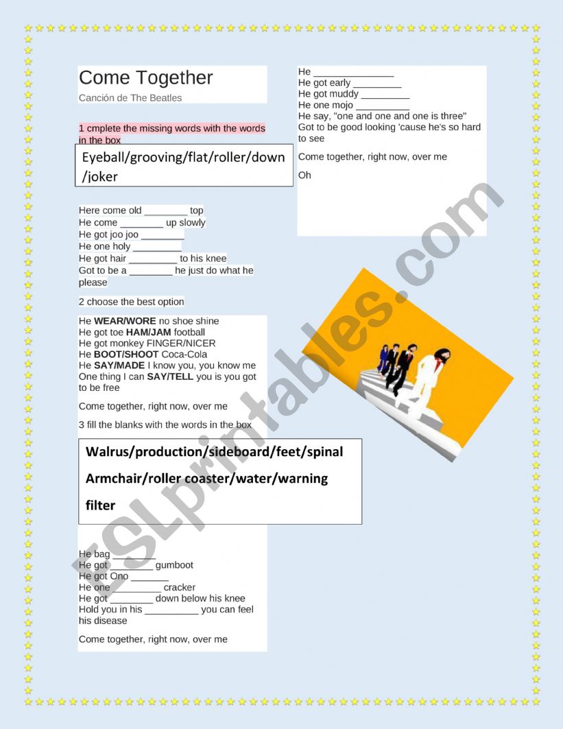 come together-the beatles worksheet