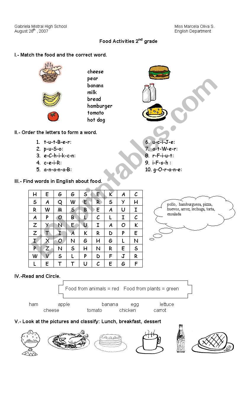 food worksheet