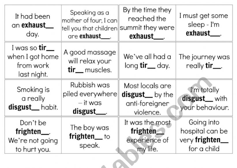 Adjectives ED ING worksheet