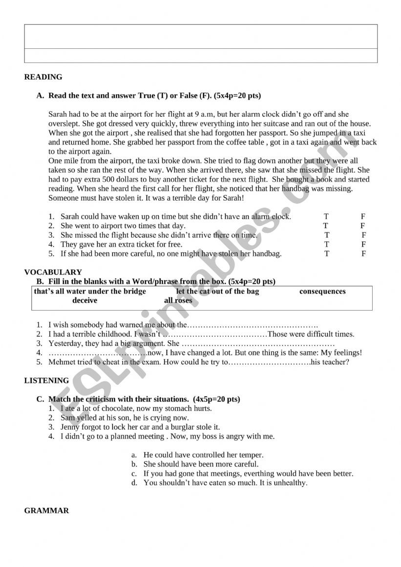 Quiz for 3rd Conditional and wish for past