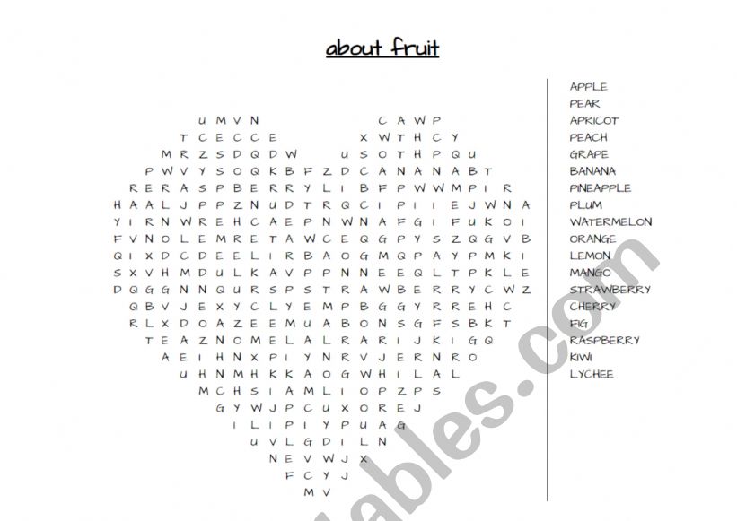 crossword game about fruit worksheet