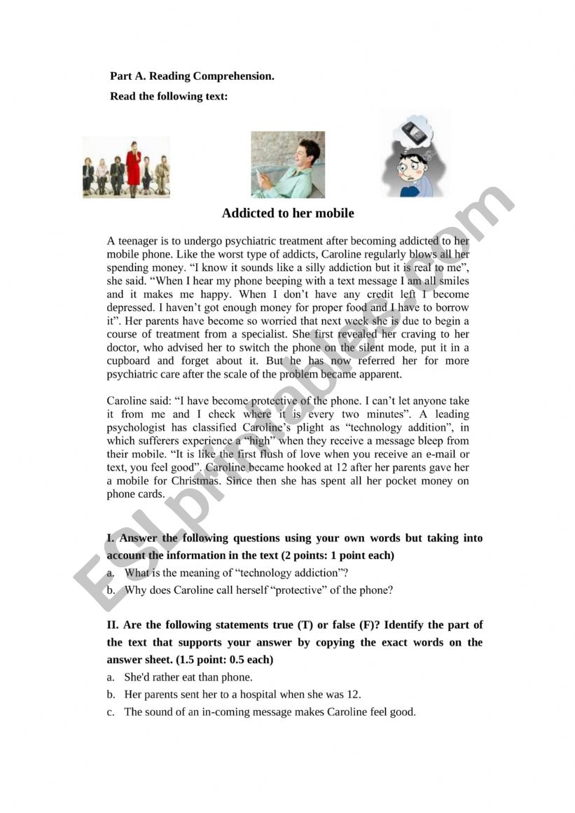 reading worksheet