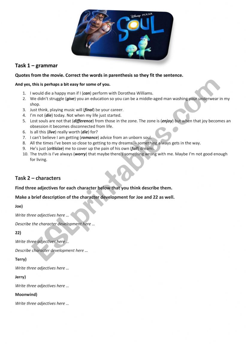 Disneys Soul - worksheet worksheet