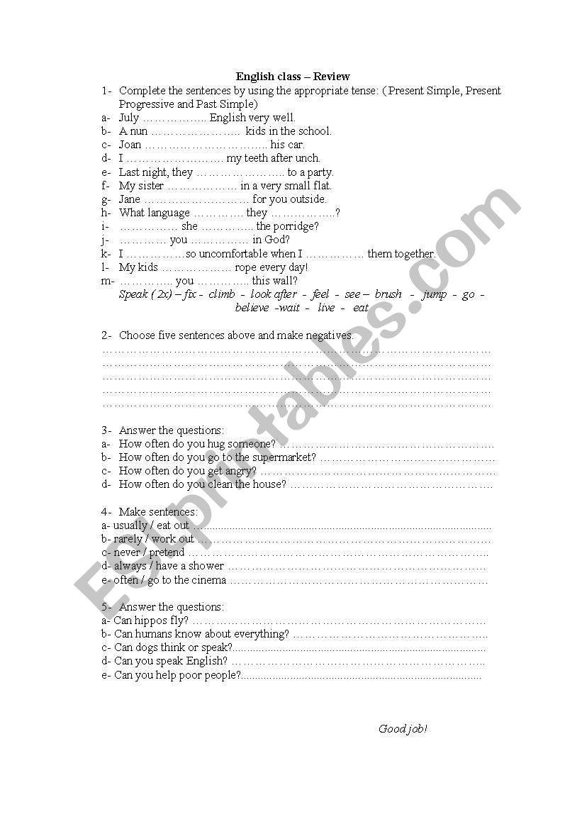 Review worksheet