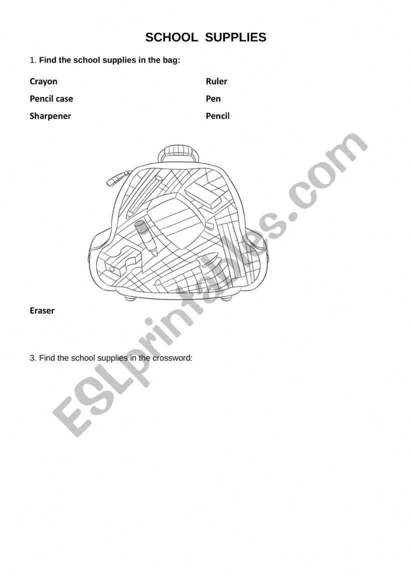 school supplies worksheet