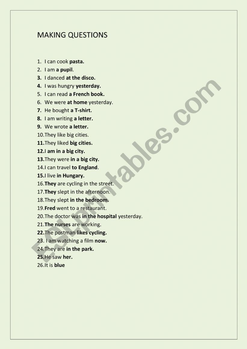 Making questions worksheet