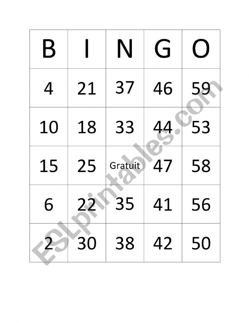 BINGO numbers 1-60 with calling cards