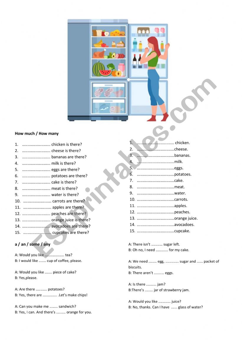 How Much & How Many + a/an/some/any