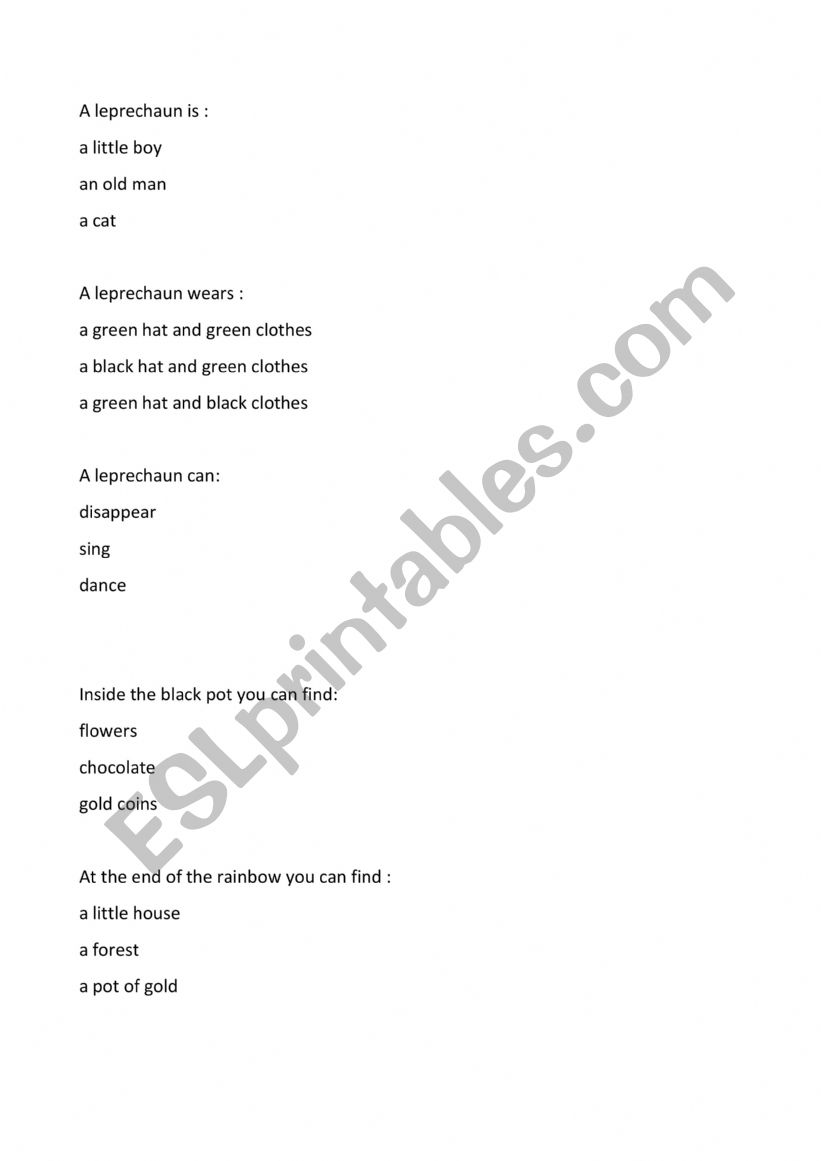 Saint Patrick�s day worksheet